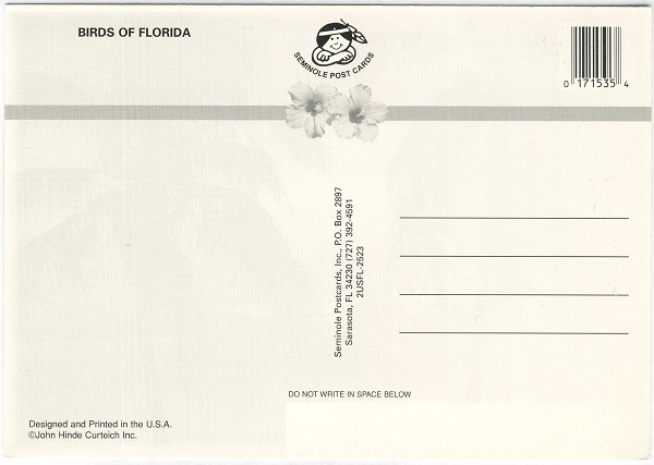 Backside of Birds of Florida Seminole Postcard